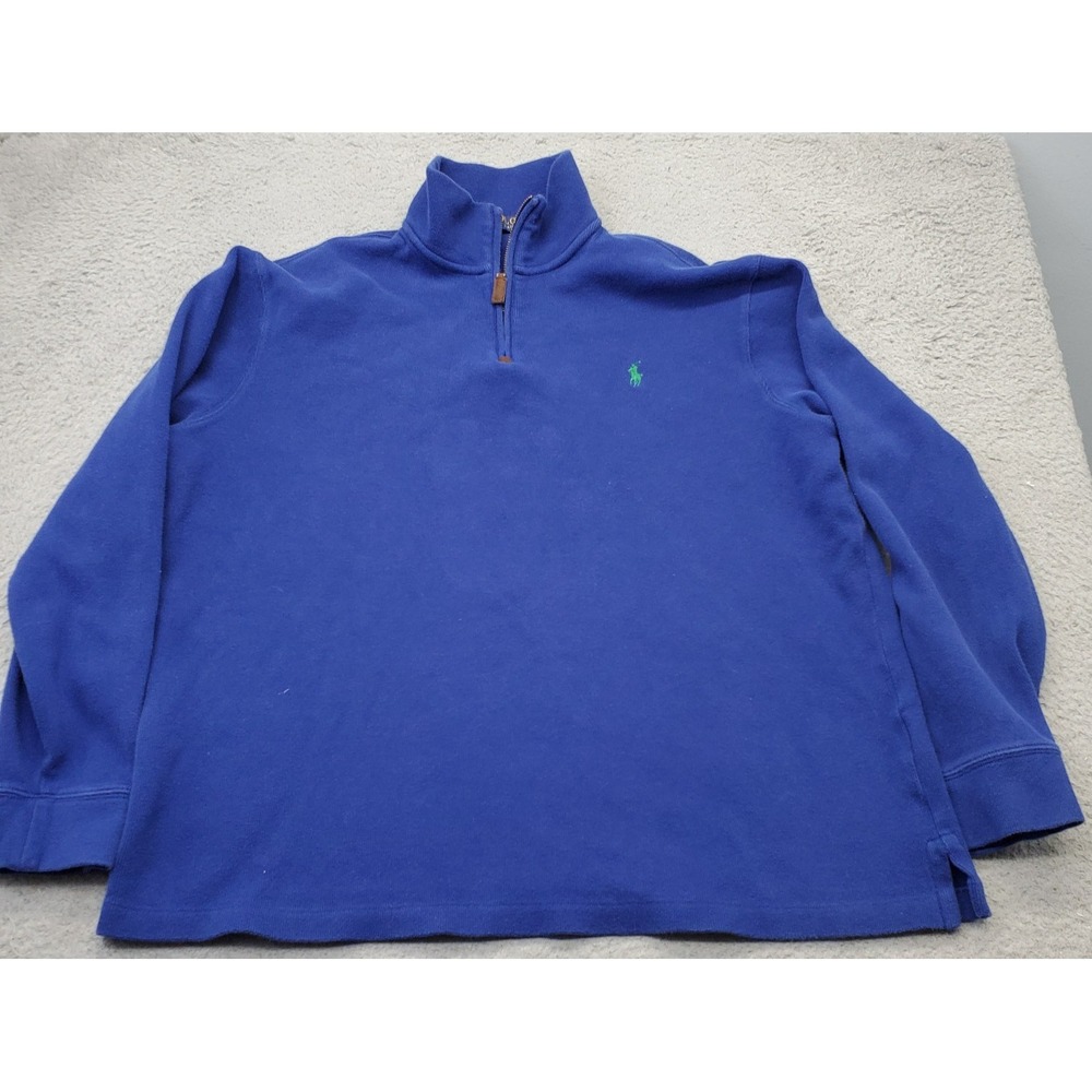 Polo Ralph Lauren Quarter Zip Sweater Mens XL Blue Cotton Long Sleeve Mock Neck